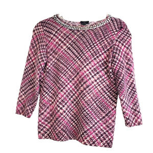 Talbots Womens Small Petite‎ 100% Cashmere Sweater Rhinestone Scoopneck Pink